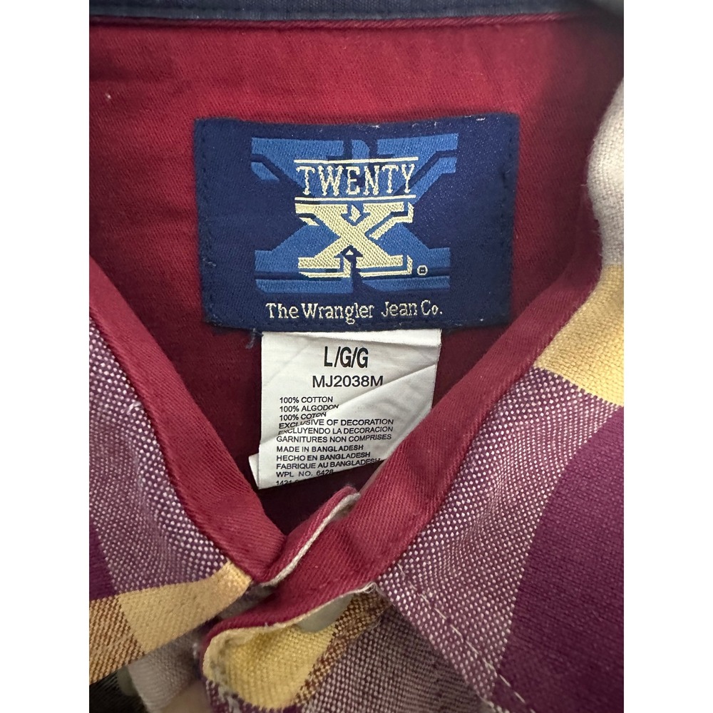 Twenty X Wrangler Large Plaid Flannel Shirt Button Down Long‎ Sleeve Mens - Picture 3 of 6